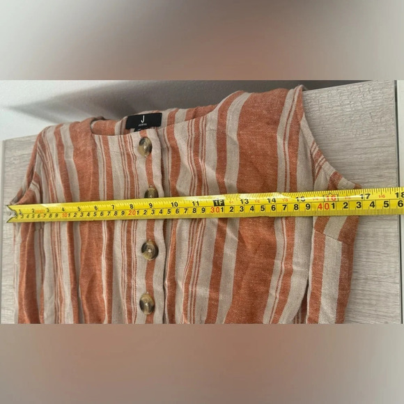 J Jason Wu Striped Linen Button Front Jumpsuit Terracotta Relaxed Comfy Small - Picture 13 of 13